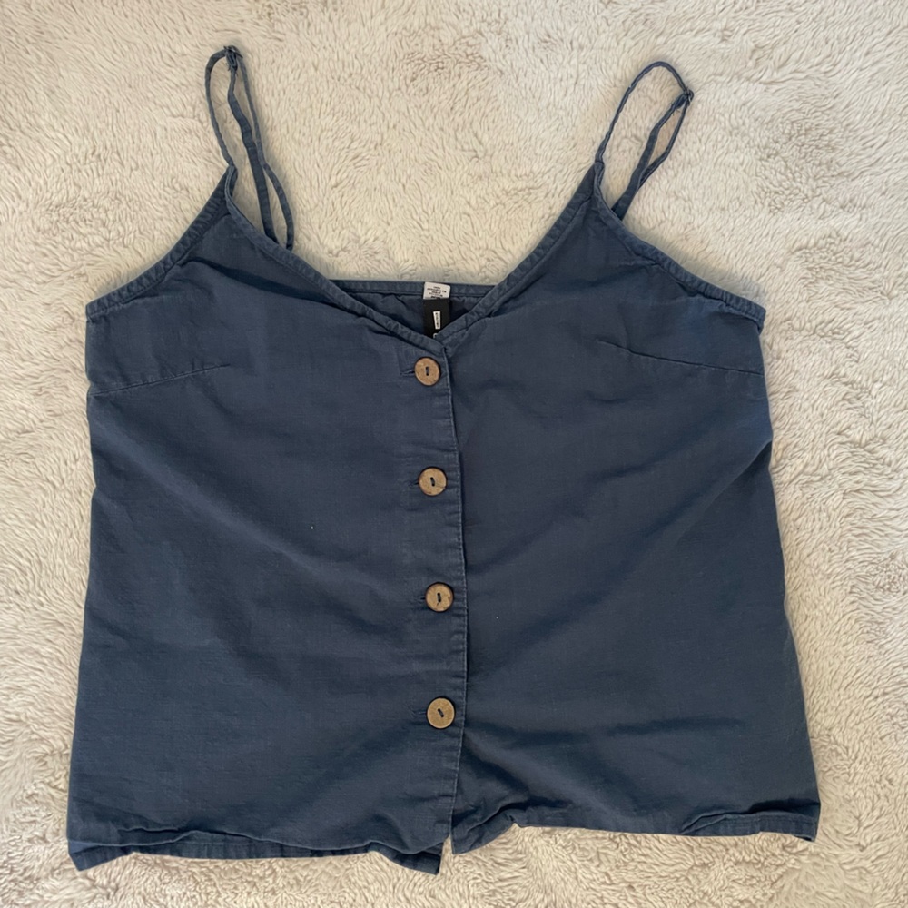 Design Lab Blue Button Front Tank Top